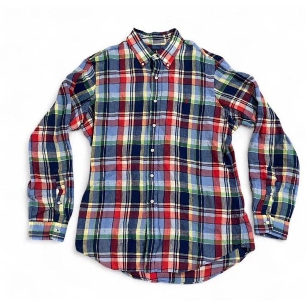 Ralph Lauren Multi Color Madras Print Long Sleeve Mens Shirt L